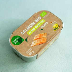 Atlanto lašišos filė. Ekologiška BIO, ekologiškame ypač tyrame alyvuogių aliejuje (125 g.)